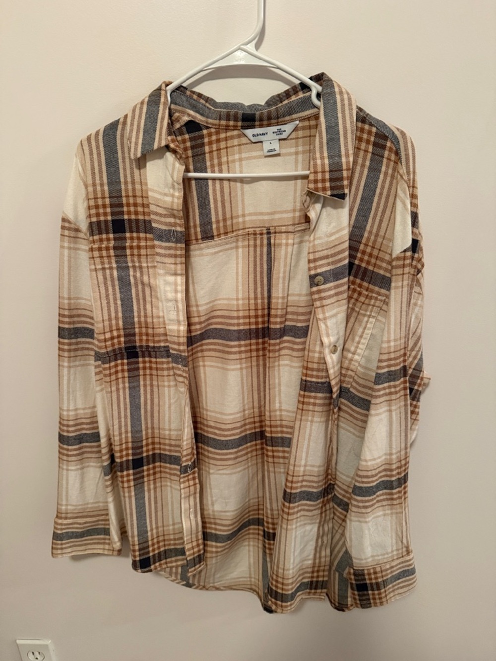 Old Navy Cream, Brown & Gray Plaid Button-Down Shirt